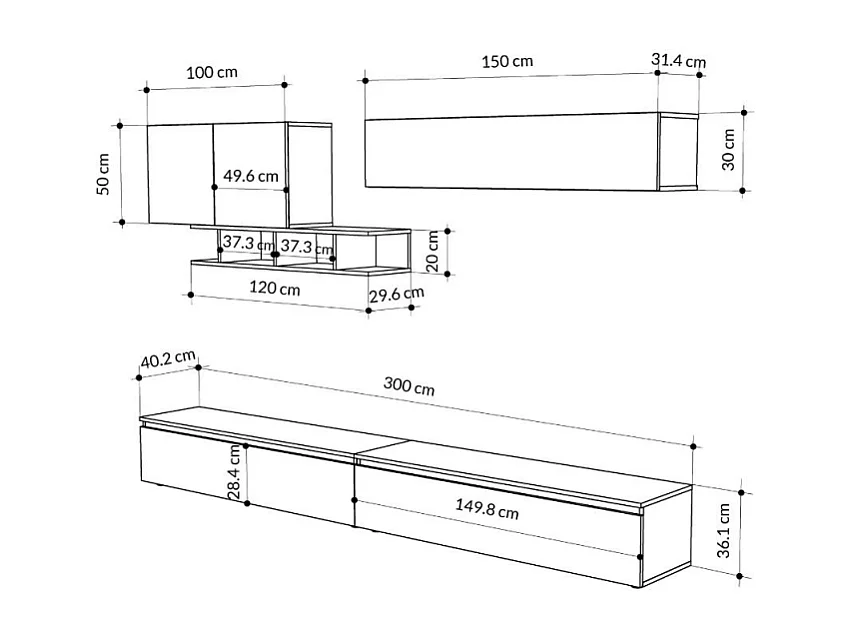 Parete attrezzata colore antracite e tortora con particolari noce Monica 300