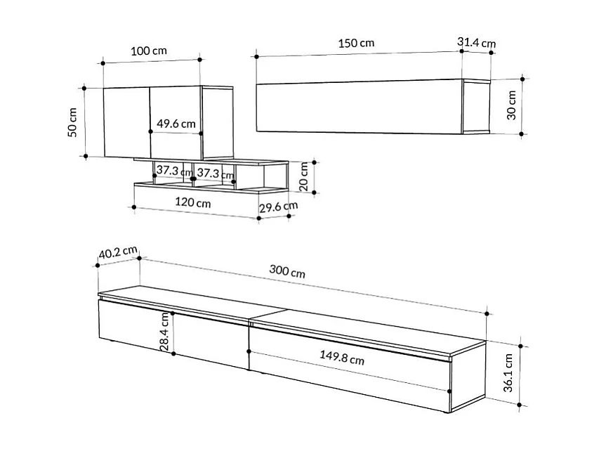 Parete attrezzata colore antracite e tortora con particolari noce Monica 300