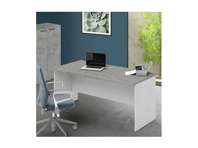 Scrivania per ufficio 160x80x74H cemento e bianco frassinato Ibisco – Made in Italy