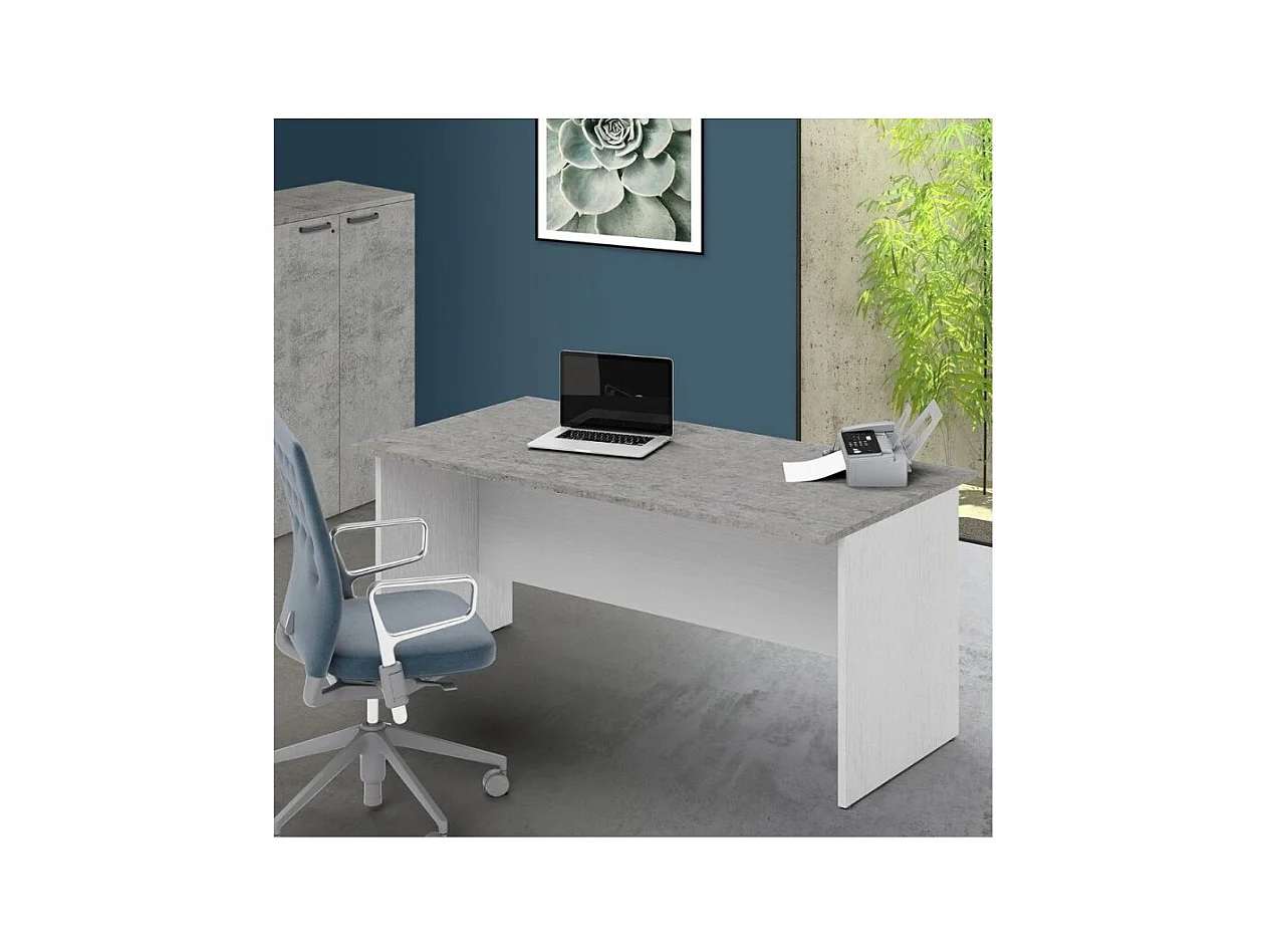 Scrivania per ufficio 160x80x74H cemento e bianco frassinato Ibisco – Made in Italy