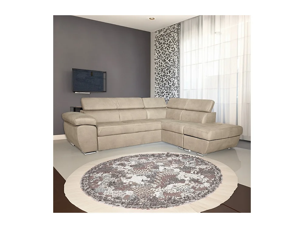 Divano angolare Fiona con penisola destra tessuto cappuccino barrel09