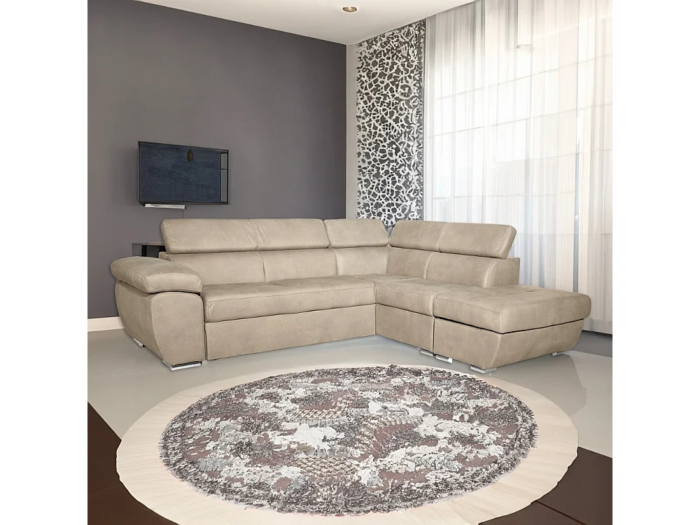 Divano angolare Fiona con penisola destra tessuto cappuccino barrel09