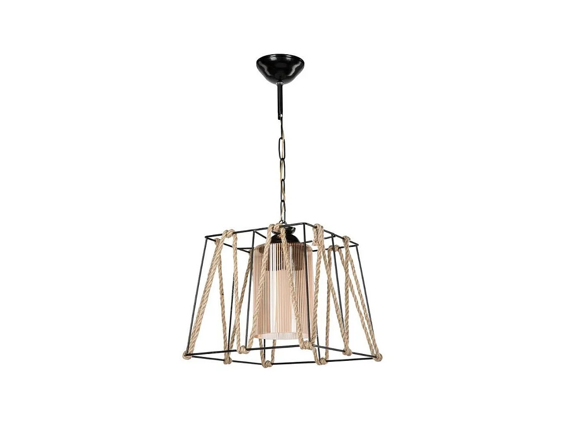 Lampada a sospensione in metallo nero e corda Likya ASZ0990
