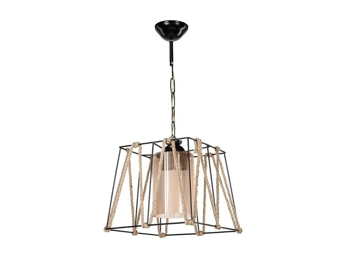 Lampada a sospensione in metallo nero e corda Likya ASZ0990