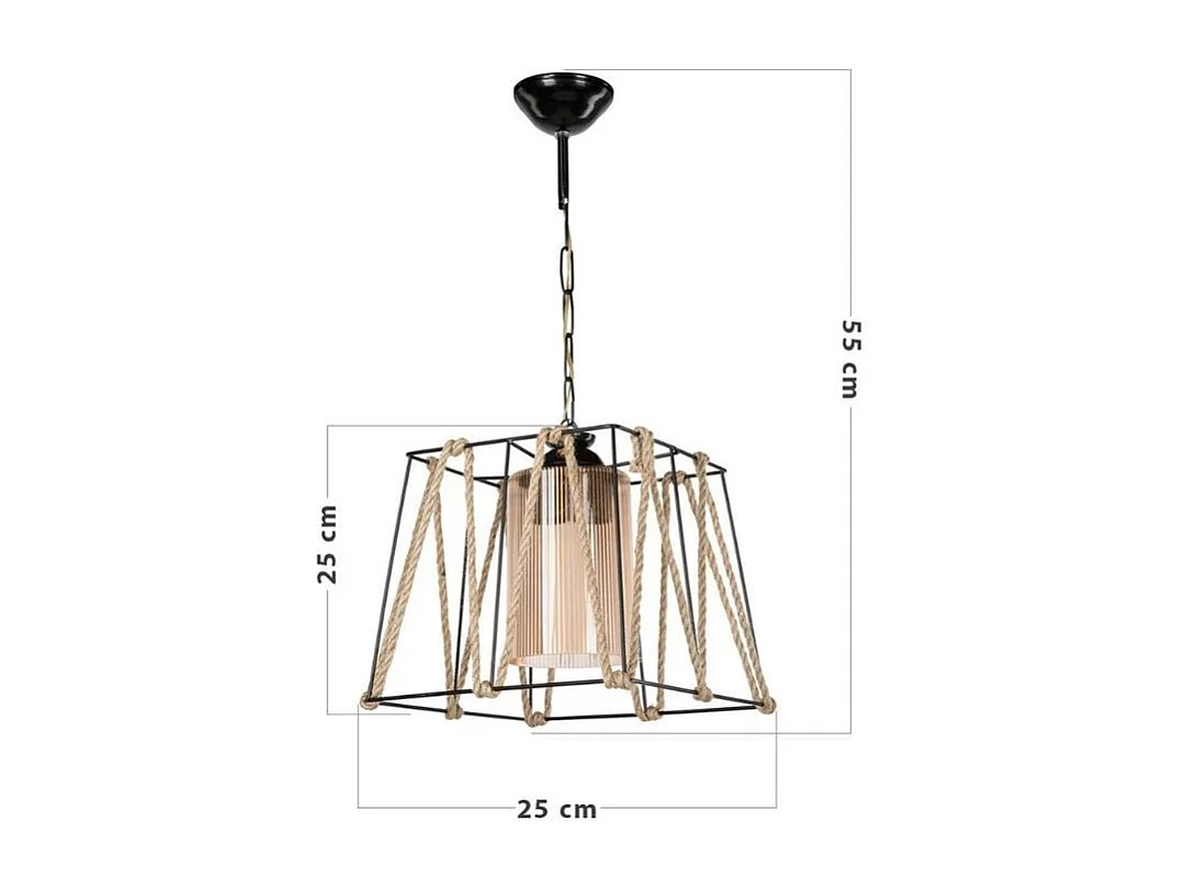 Lampada a sospensione in metallo nero e corda Likya ASZ0990