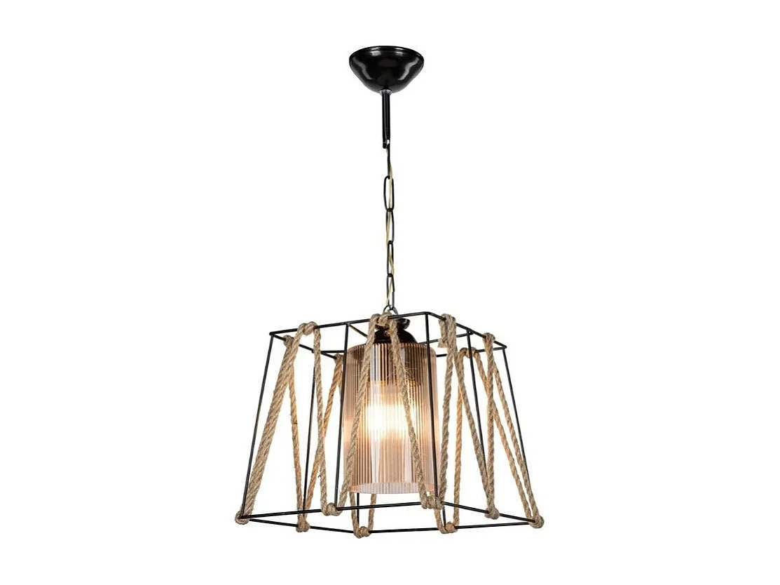 Lampada a sospensione in metallo nero e corda Likya ASZ0990
