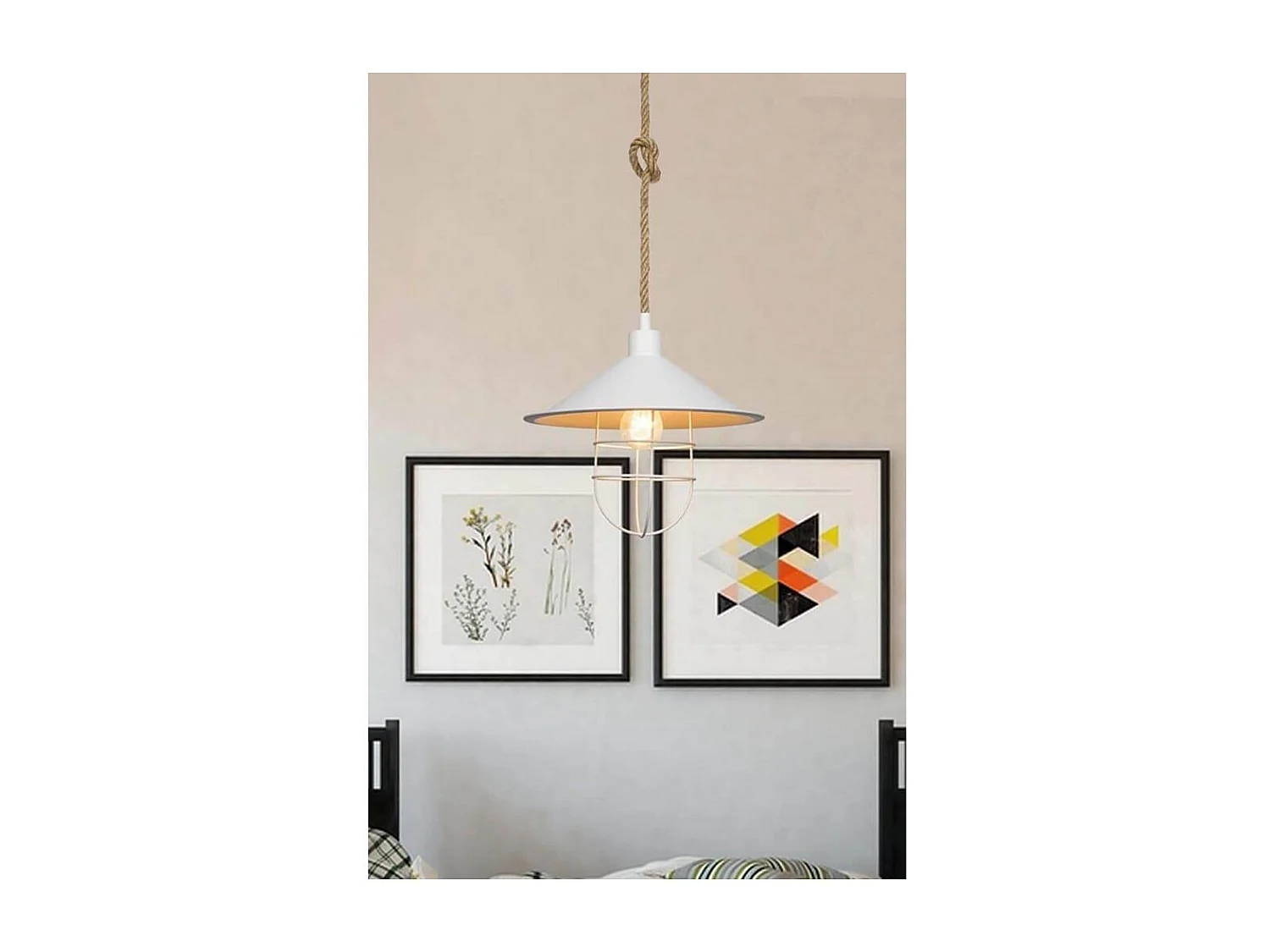 Lampada a sospensione metallo bianco e corda iuta Bulut ASZ0631