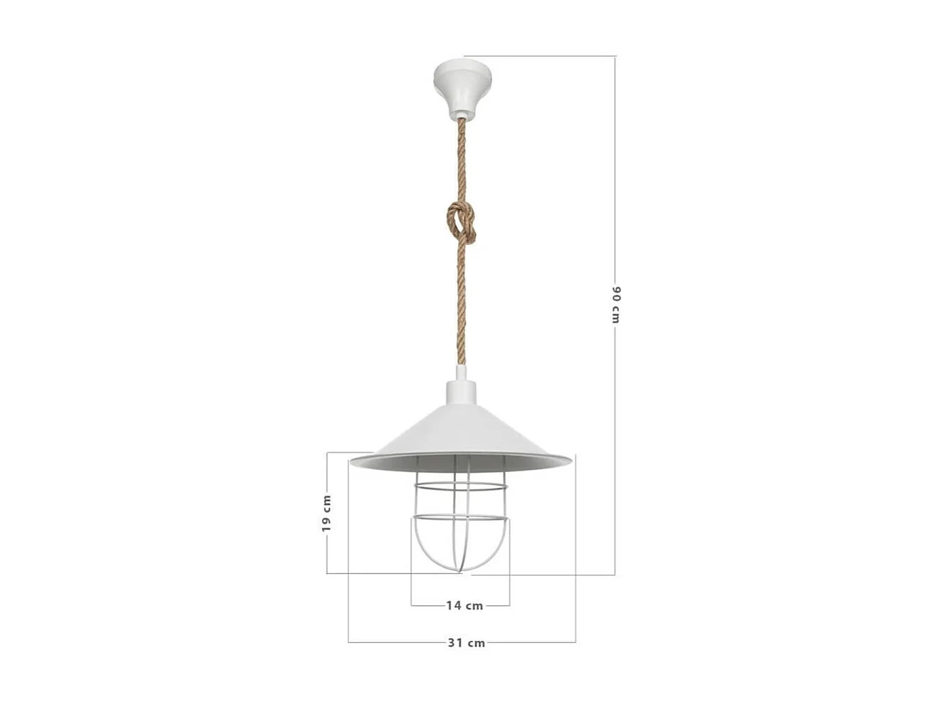 Lampada a sospensione metallo bianco e corda iuta Bulut ASZ0631