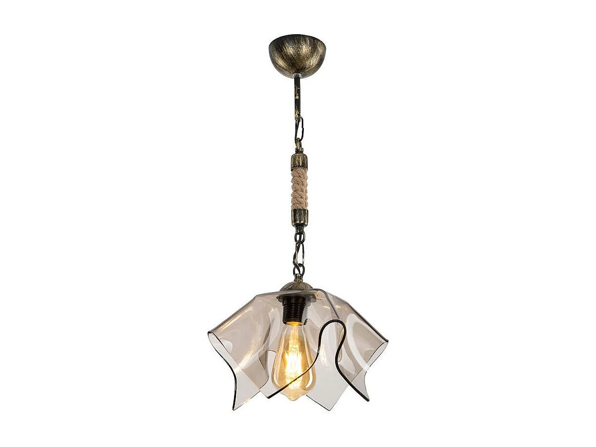 Lampada a sospensione oro antichizzato e vetro fumè Volga MDL3781