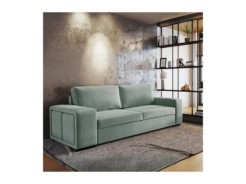 Divano Letto Karponga 3 Posti con 2 pouff tessuto Verde 248x148x90H – Versatilità e Stile