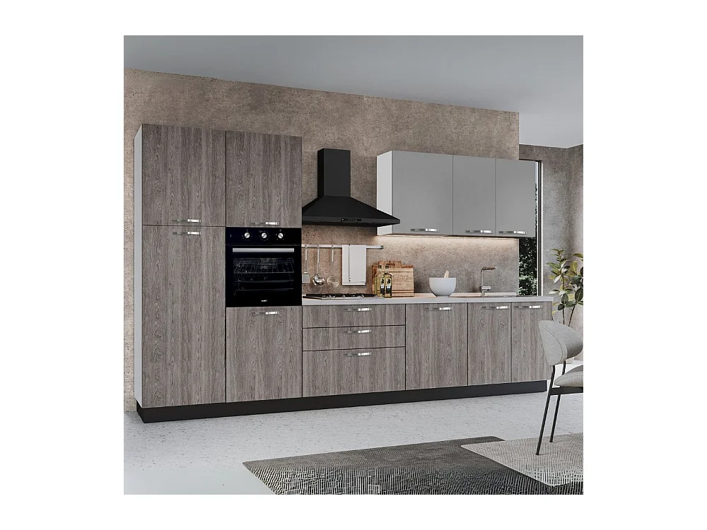 Cucina 360 cm con elettrodomestici Iris colore forest grigio e pensili grigio chiaro