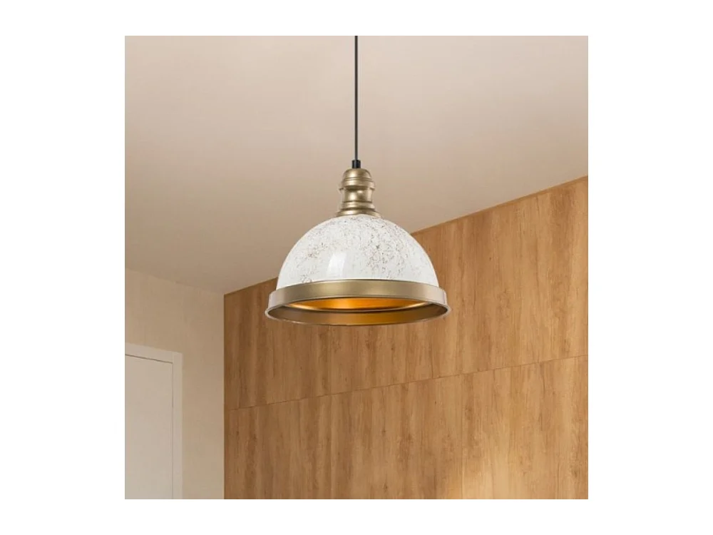 Lampada a sospensione con paralume metallo bianco e dettagli oro Astek ASZ1636