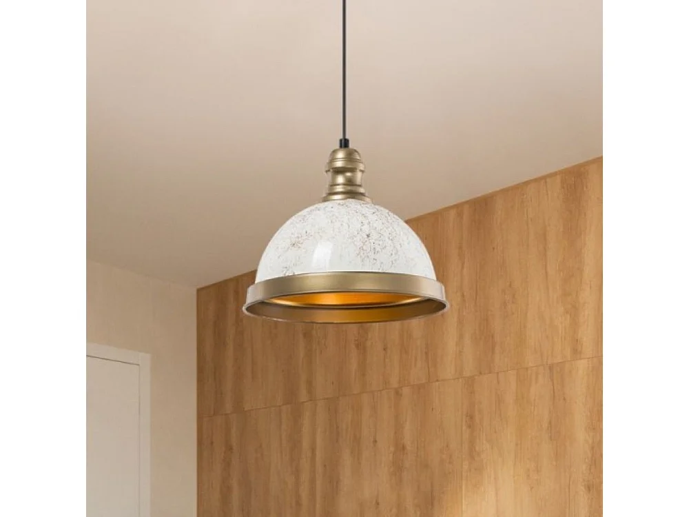 Lampada a sospensione con paralume metallo bianco e dettagli oro Astek ASZ1636