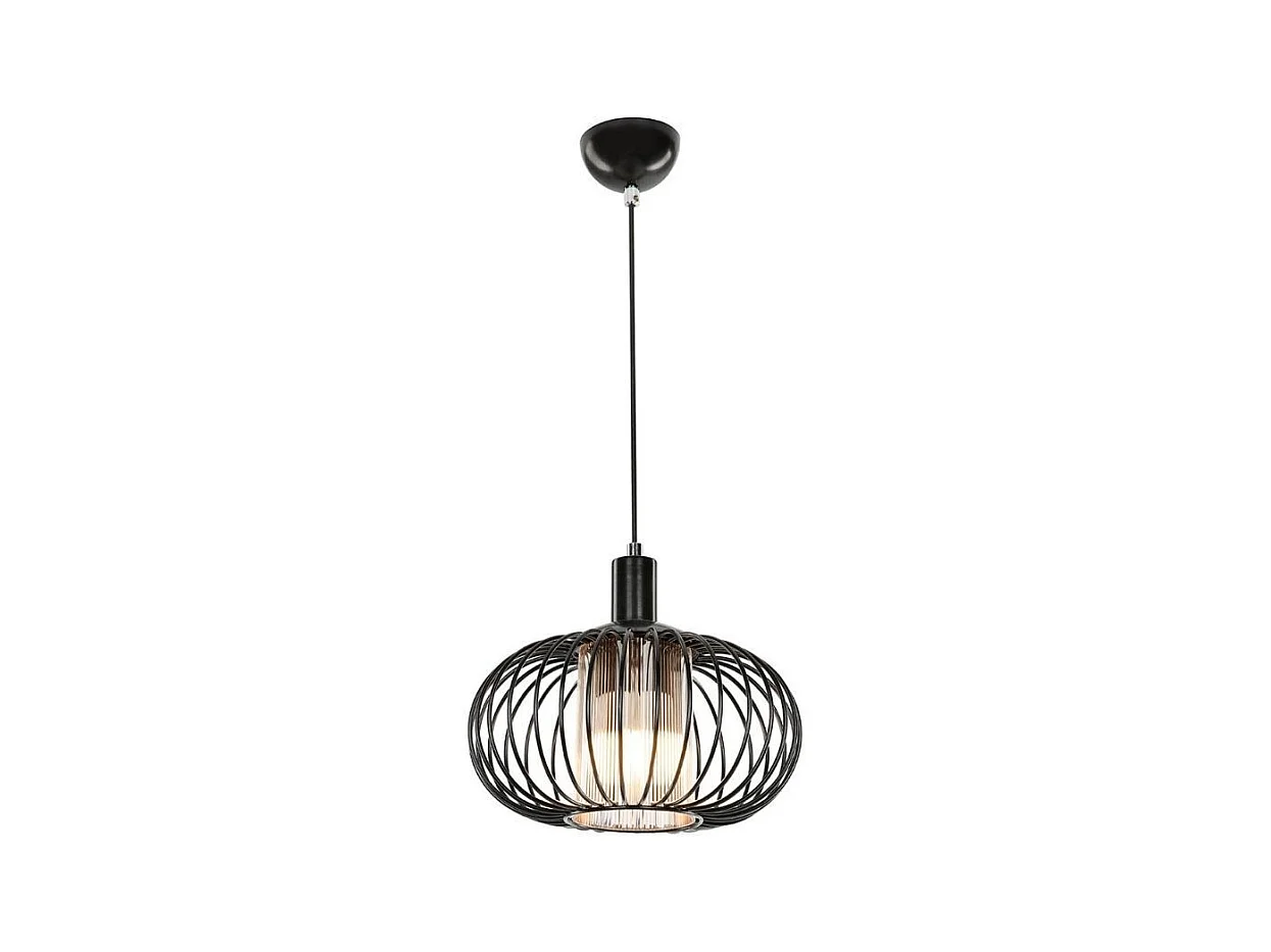 Lampada a sospensione con struttura in ferro e diffusore in vetro Terla MDL3674