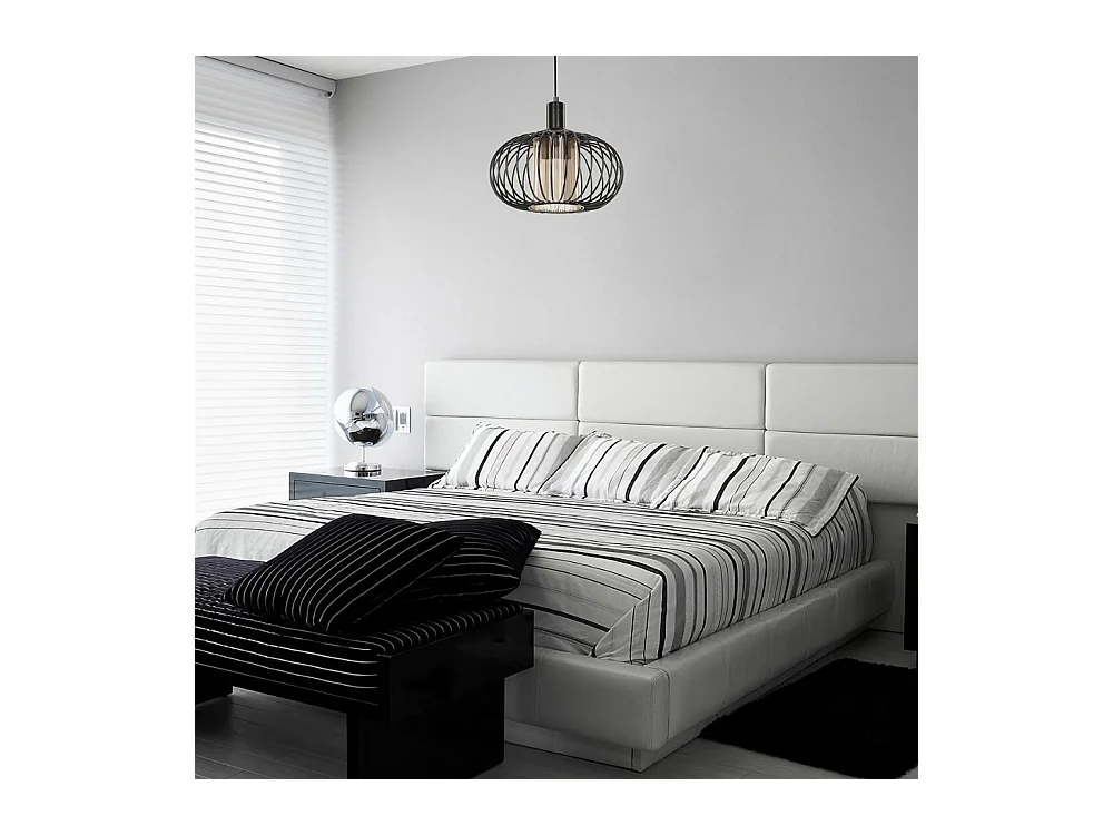 Lampada a sospensione con struttura in ferro e diffusore in vetro Terla MDL3674