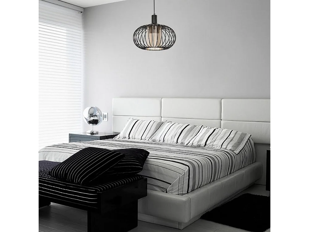 Lampada a sospensione con struttura in ferro e diffusore in vetro Terla MDL3674