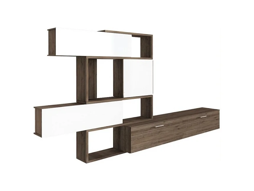 Parete attrezzata lineare o angolare reversibile 8025 colore noce e bianco