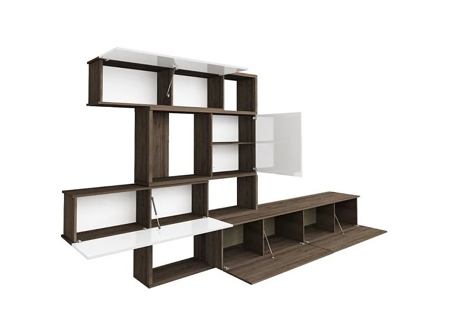 Parete attrezzata lineare o angolare reversibile 8025 colore noce e bianco