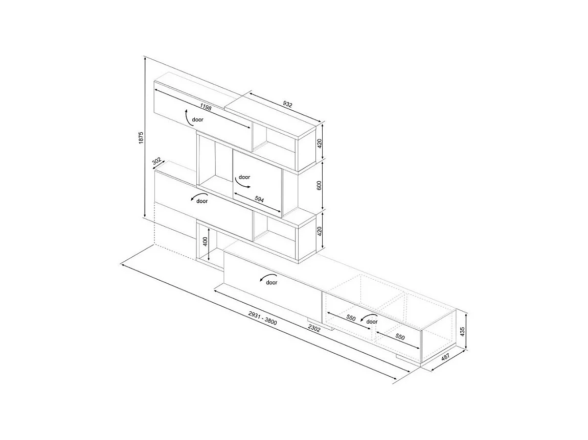 Parete attrezzata lineare o angolare reversibile 8025 colore noce e bianco
