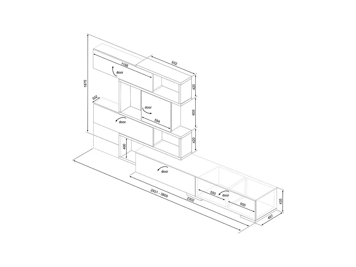 Parete attrezzata lineare o angolare reversibile 8025 colore noce e bianco