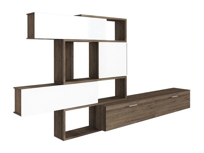 Parete attrezzata lineare o angolare reversibile 8025 colore noce e bianco