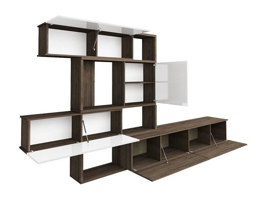 Parete attrezzata lineare o angolare reversibile 8025 colore noce e bianco