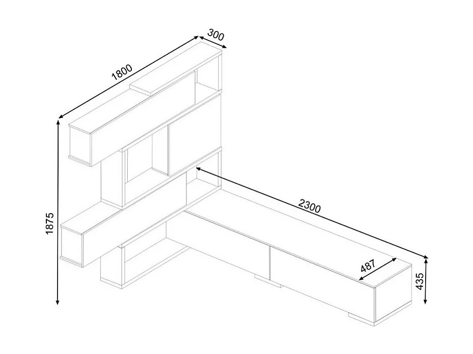 Parete attrezzata lineare o angolare reversibile 8025 colore noce e bianco