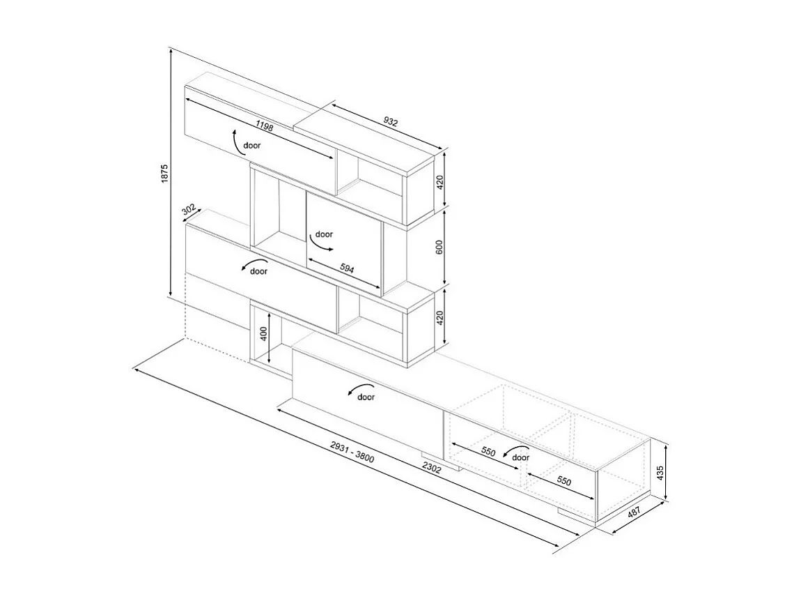 Parete attrezzata lineare o angolare reversibile 8025 colore noce e bianco