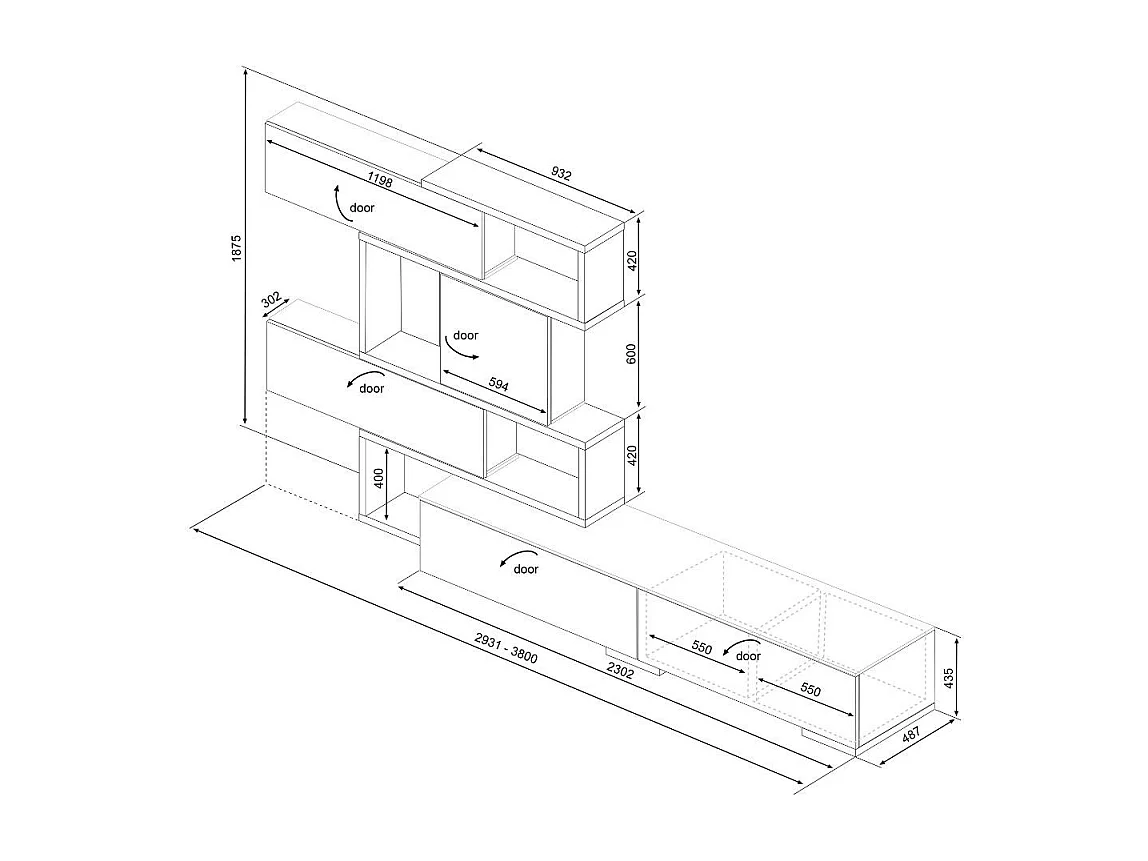 Parete attrezzata lineare o angolare reversibile 8025 colore noce e bianco