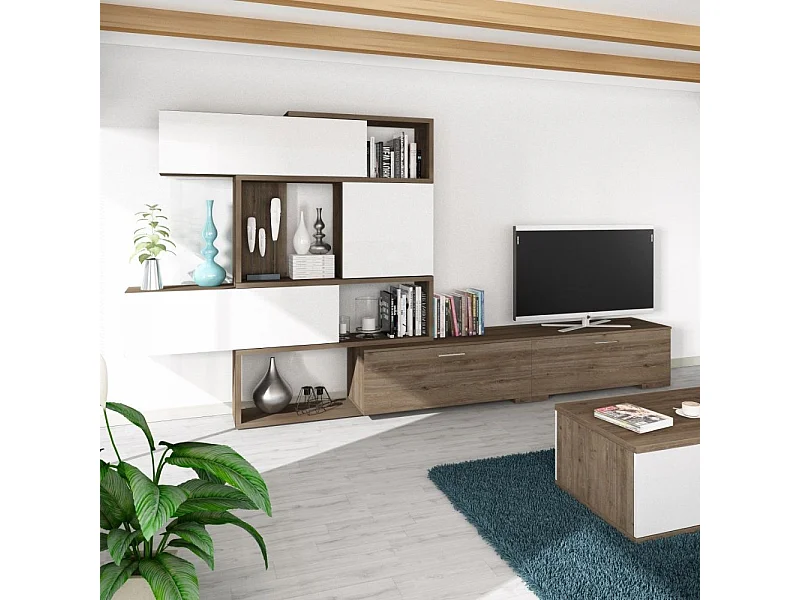 Parete attrezzata lineare o angolare reversibile 8025 colore noce e bianco