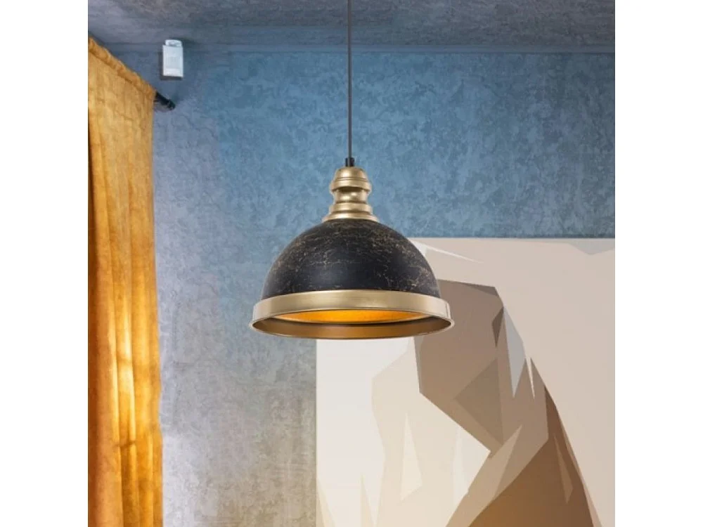 Lampada a sospensione con paralume metallo nero e dettagli oro Astek ASZ1637