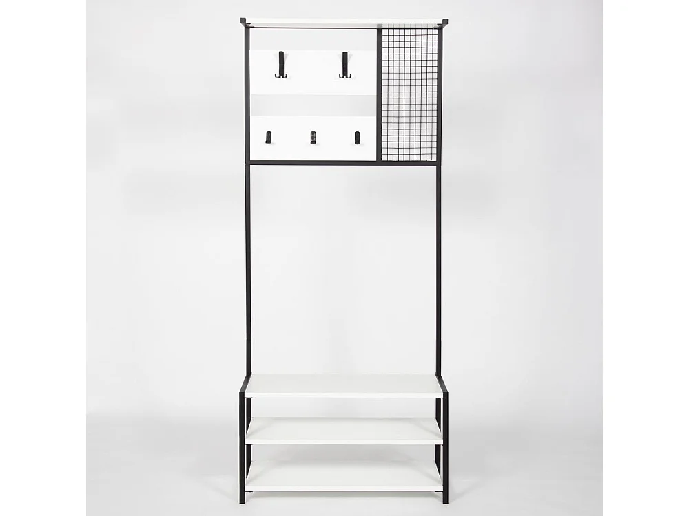 Scaffale ingresso appendiabiti in metallo nero con particolari bianco Nomad