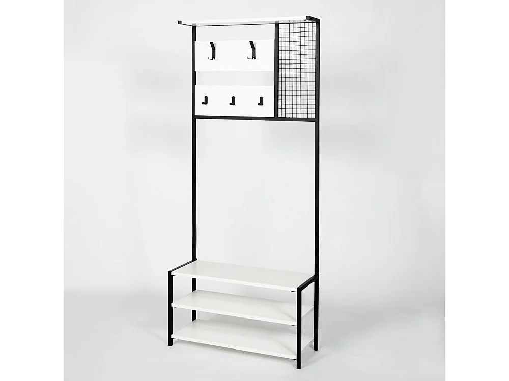 Scaffale ingresso appendiabiti in metallo nero con particolari bianco Nomad