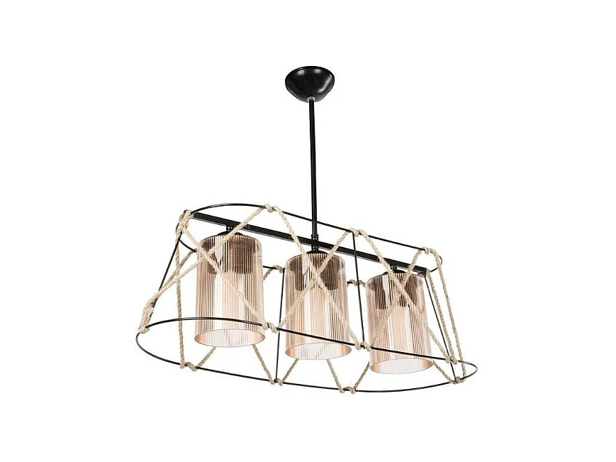 Lampada a sospensione 3 luci metallo nero e corda Gezegen ASZ0986