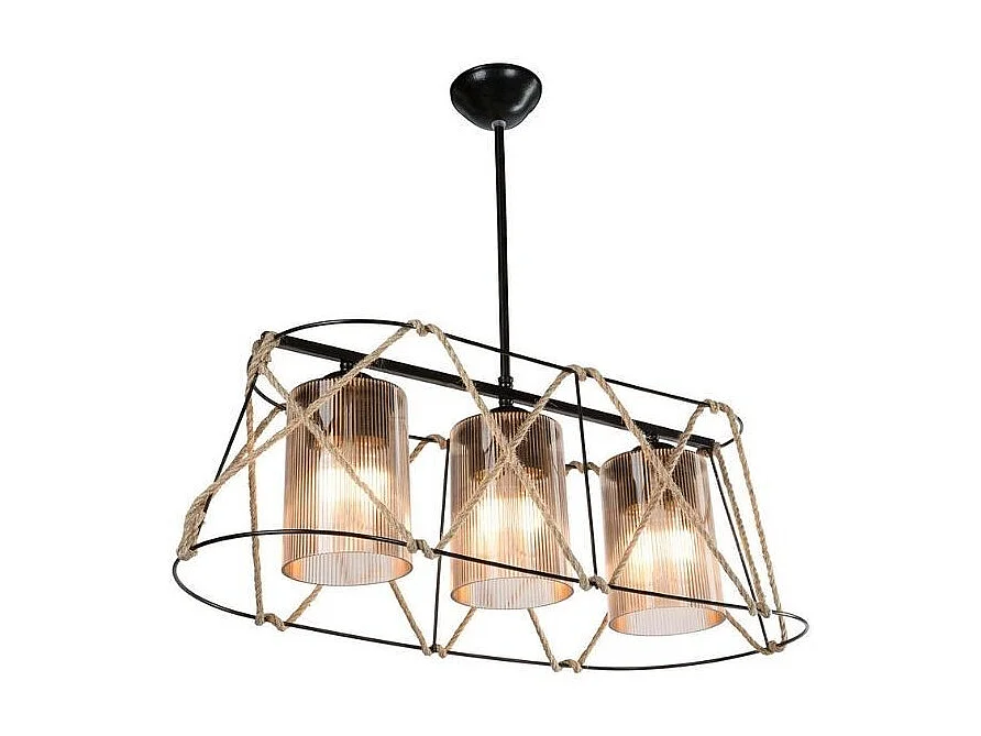 Lampada a sospensione 3 luci metallo nero e corda Gezegen ASZ0986