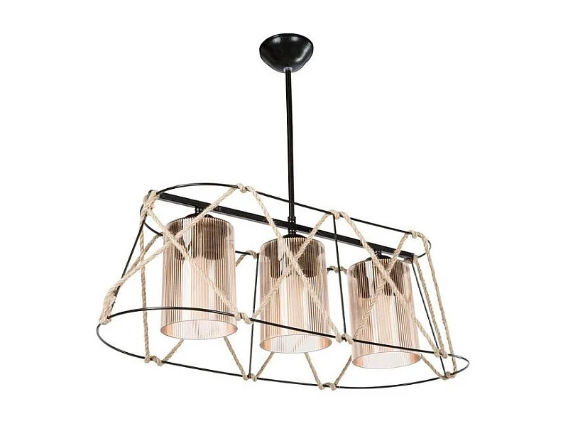 Lampada a sospensione 3 luci metallo nero e corda Gezegen ASZ0986