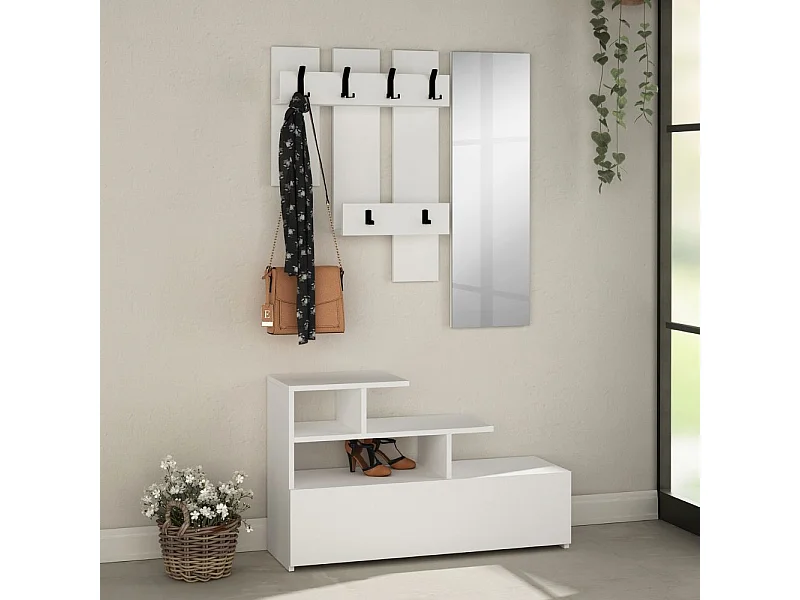 Mobile ingresso bianco con scarpiera e specchio Vesty