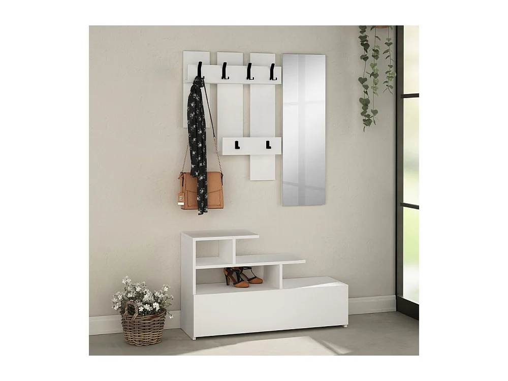Mobile ingresso bianco con scarpiera e specchio Vesty