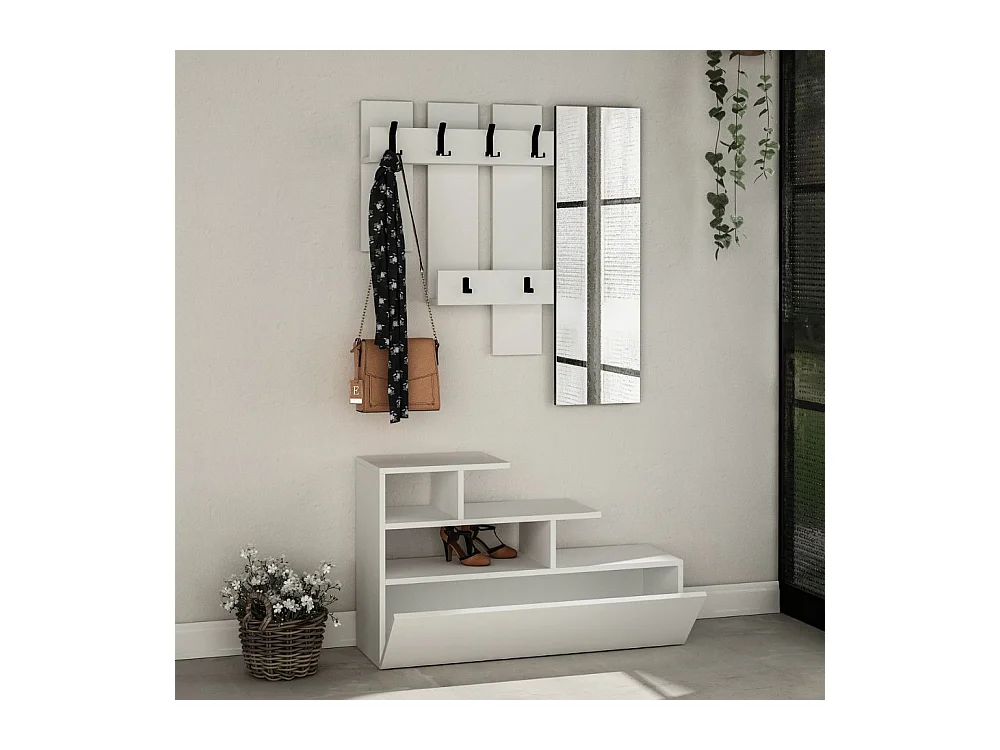 Mobile ingresso bianco con scarpiera e specchio Vesty