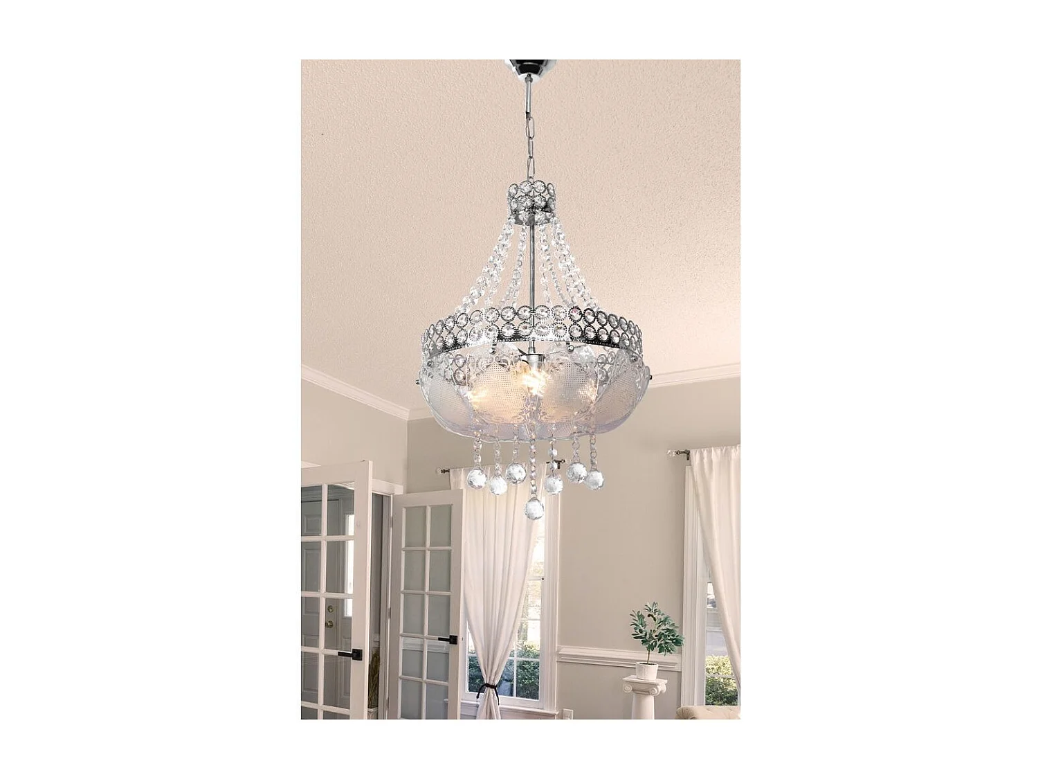 Lampada a sospensione vetro decorato e pietre effetto cristallo Sare MDL3550 colore argento