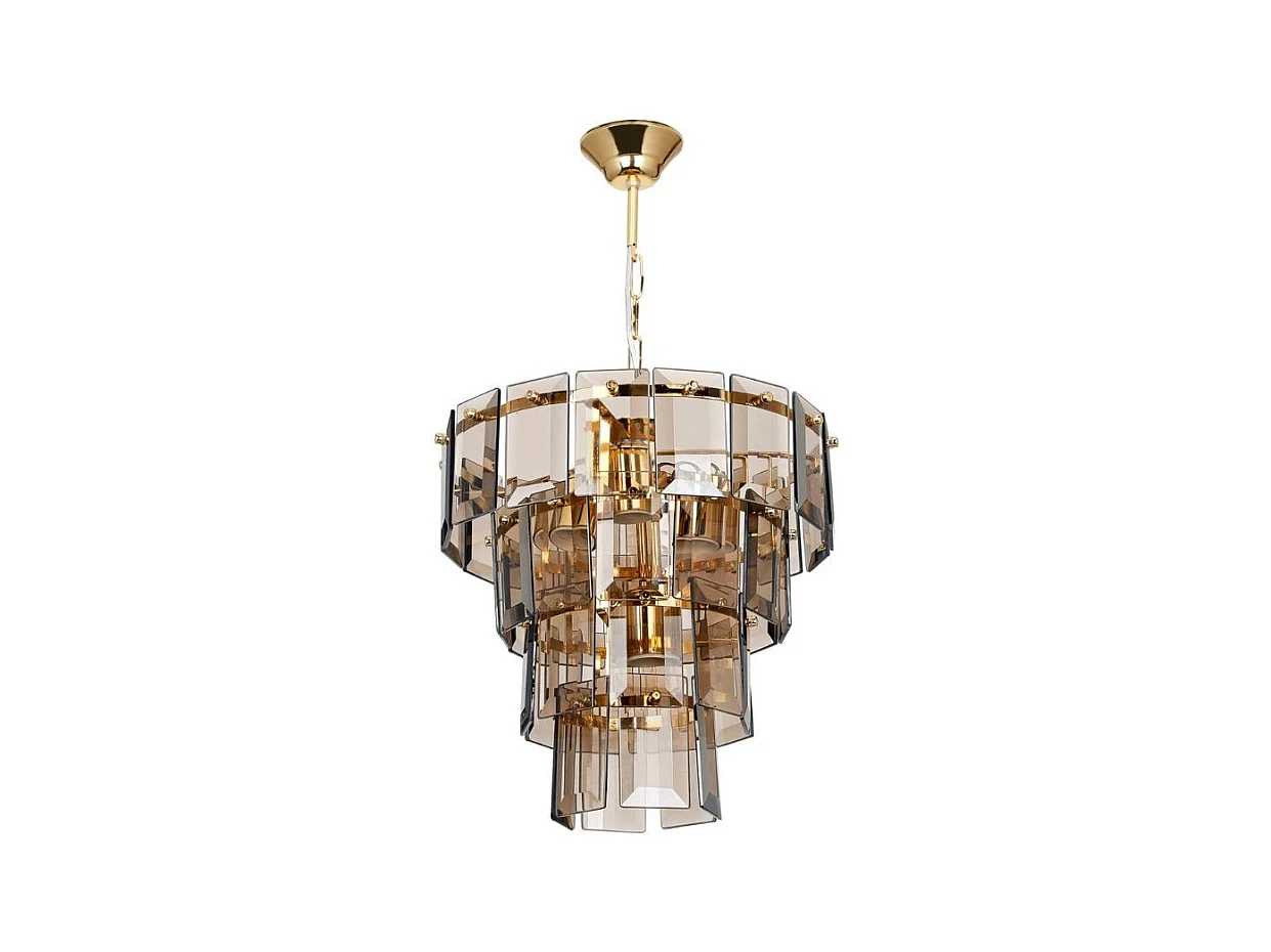 Lampada a sospensione a 4 luci Falez MDL3829 vetro fumè e oro