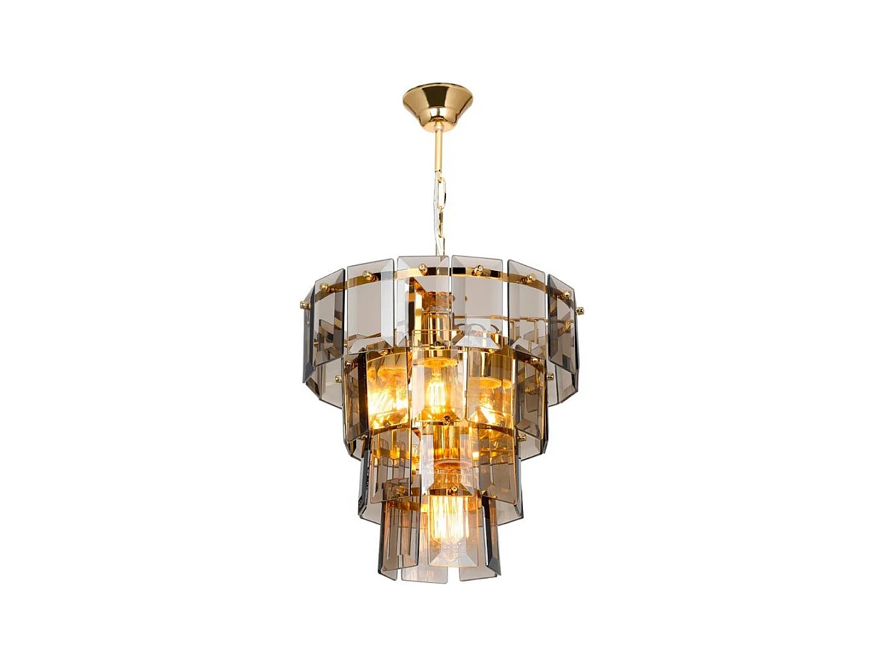 Lampada a sospensione a 4 luci Falez MDL3829 vetro fumè e oro