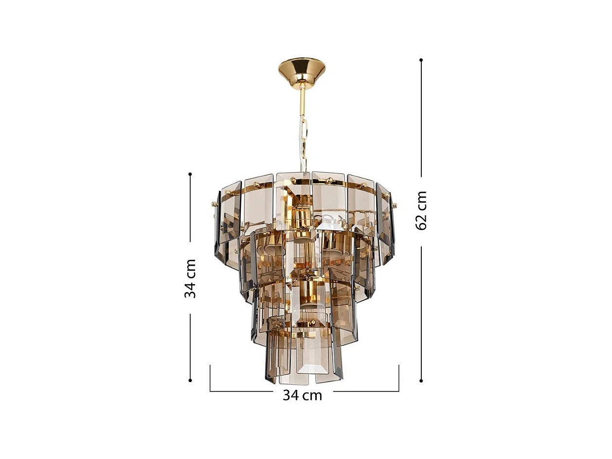 Lampada a sospensione a 4 luci Falez MDL3829 vetro fumè e oro