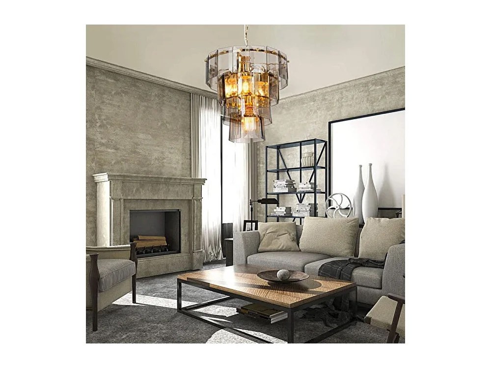 Lampada a sospensione a 4 luci Falez MDL3829 vetro fumè e oro