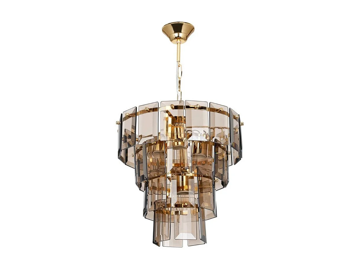 Lampada a sospensione a 4 luci Falez MDL3829 vetro fumè e oro