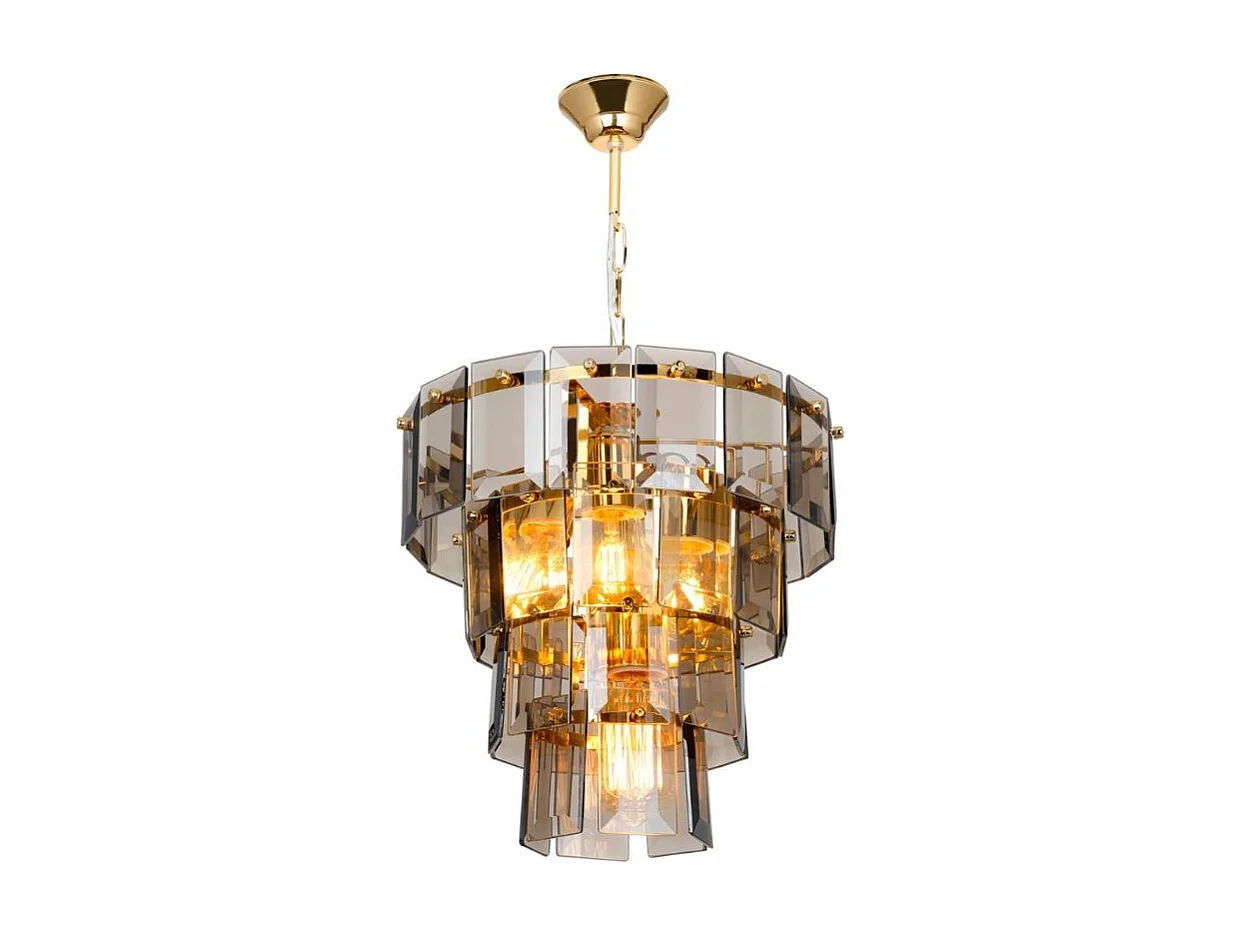 Lampada a sospensione a 4 luci Falez MDL3829 vetro fumè e oro