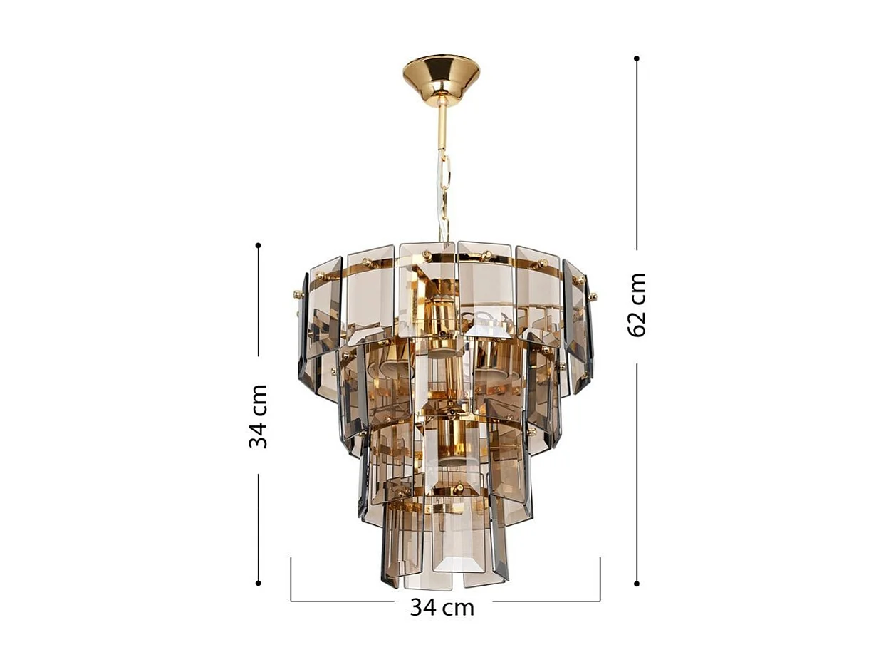 Lampada a sospensione a 4 luci Falez MDL3829 vetro fumè e oro