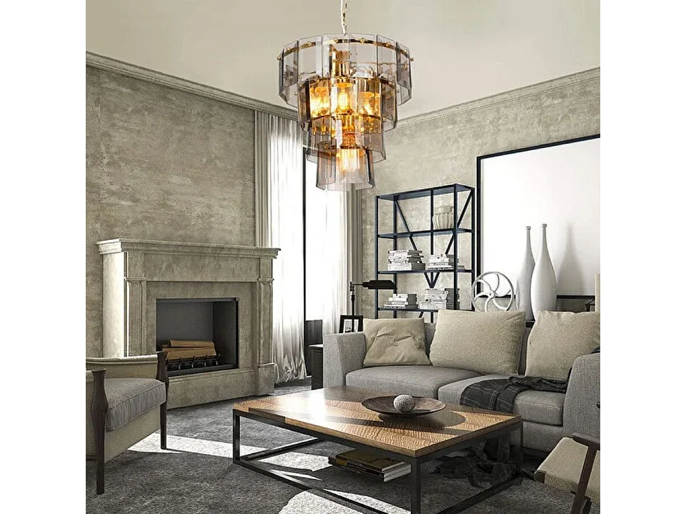 Lampada a sospensione a 4 luci Falez MDL3829 vetro fumè e oro