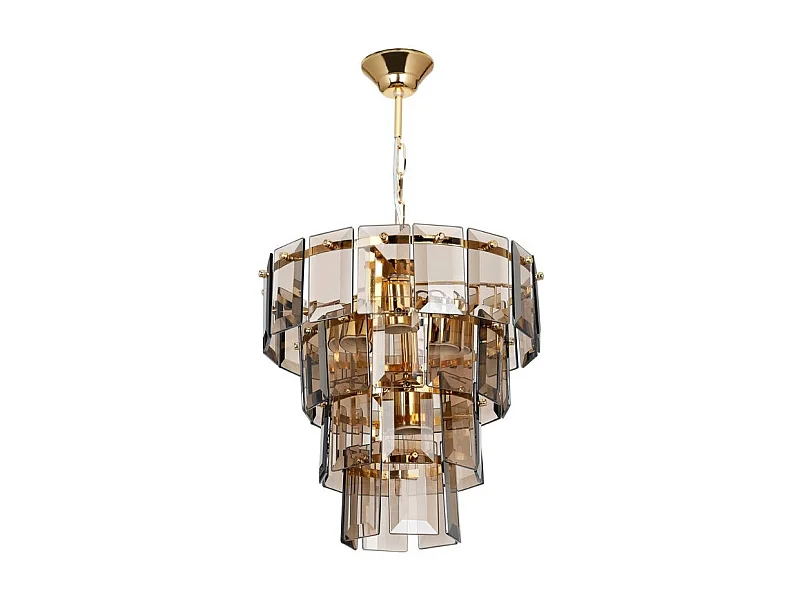 Lampada a sospensione a 4 luci Falez MDL3829 vetro fumè e oro