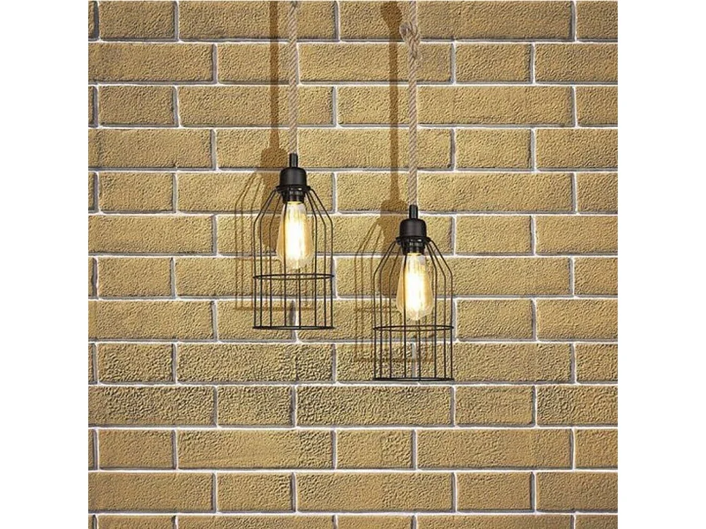 Lampada a sospensione in metallo nero e corda Halat ASZ0549